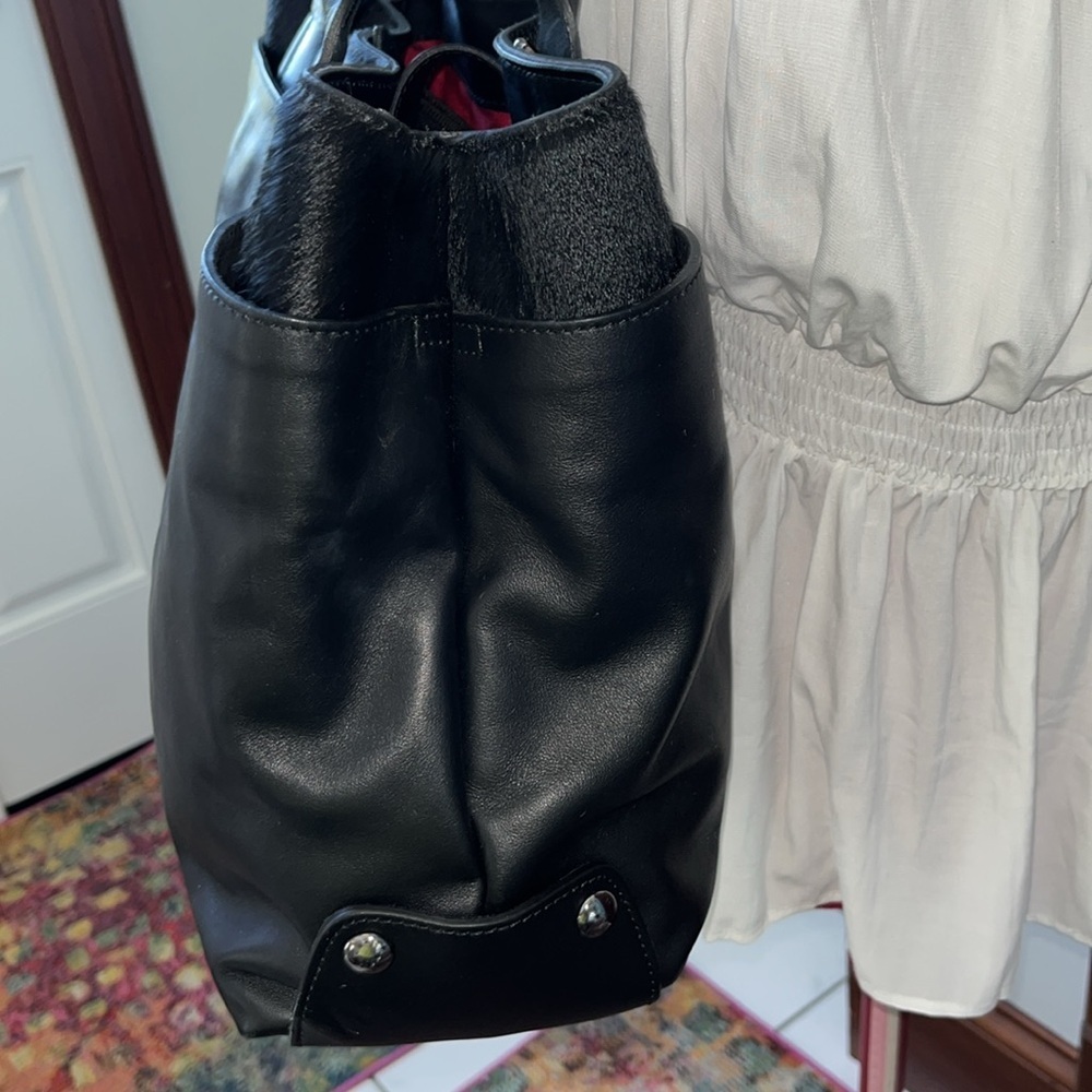 Asia Bellucci Shoulder bag genuine leather horse hair trim black Italy NWOT - Picture 5 of 17